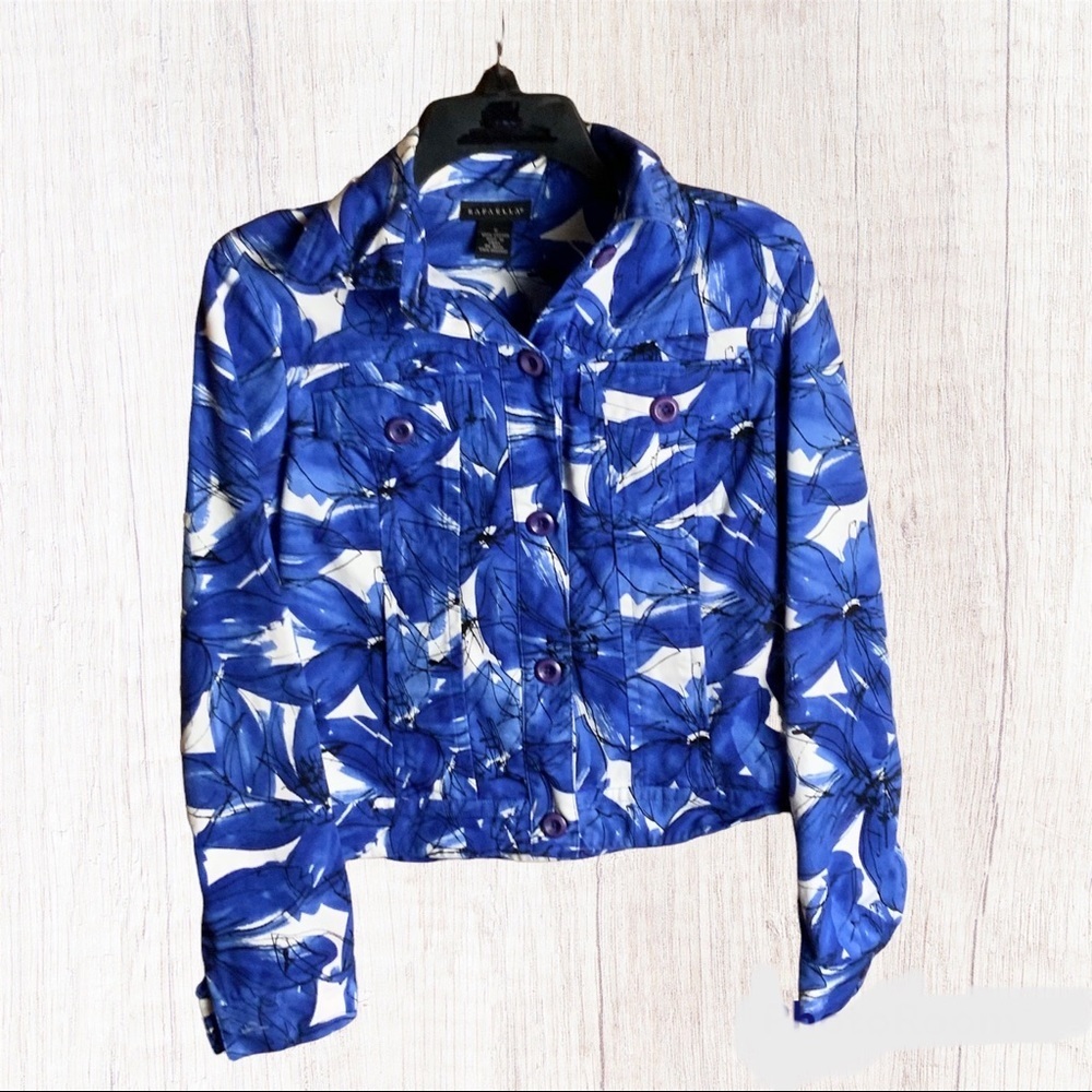 Rafaella White, Blue, Black Floral Jean Jacket Wm S